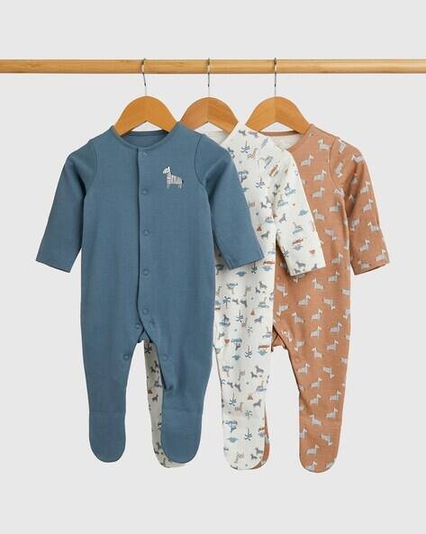 Mothercare Boys Pack of 3 Printed Cotton Sleepsuits
