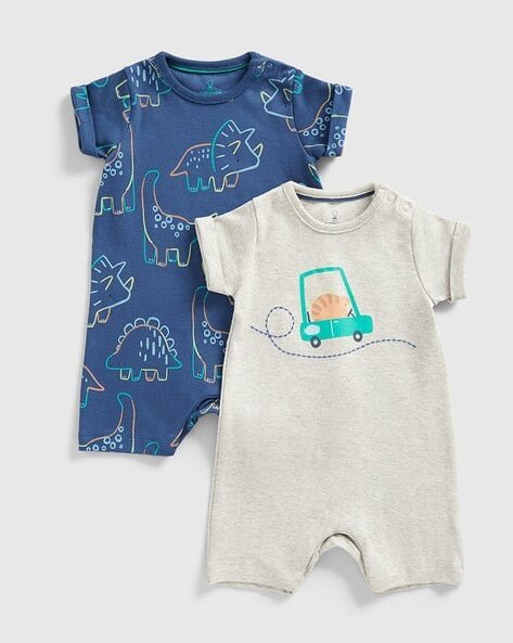 Mothercare Boys Pack of 2 Printed Cotton Rompers