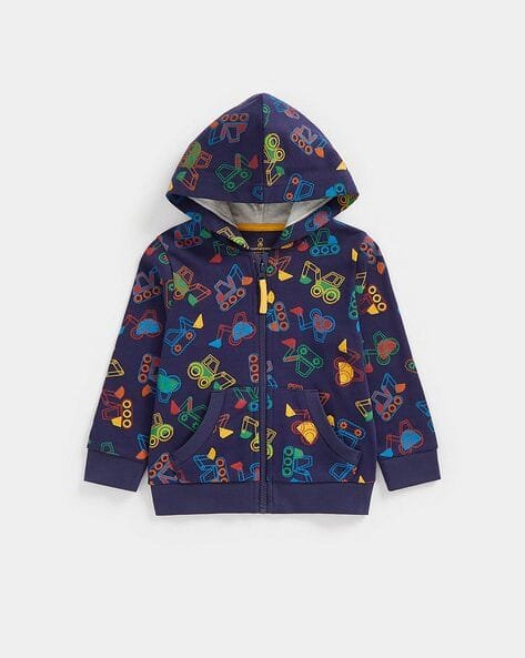 Mothercare Printed Zip-Front Hoodie with Kangaroo Pockets
