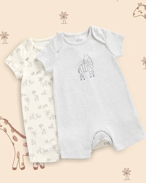 Mothercare Unisex Pack of 2 Animal Print Round-Neck Rompers