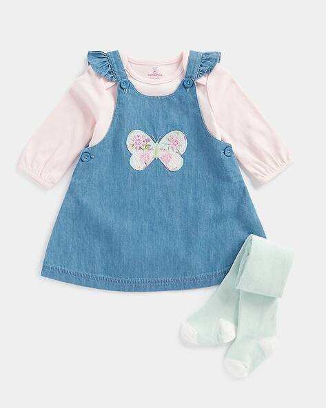 Mothercare Pretty Lake Embroidered Dungaree Set with Socks