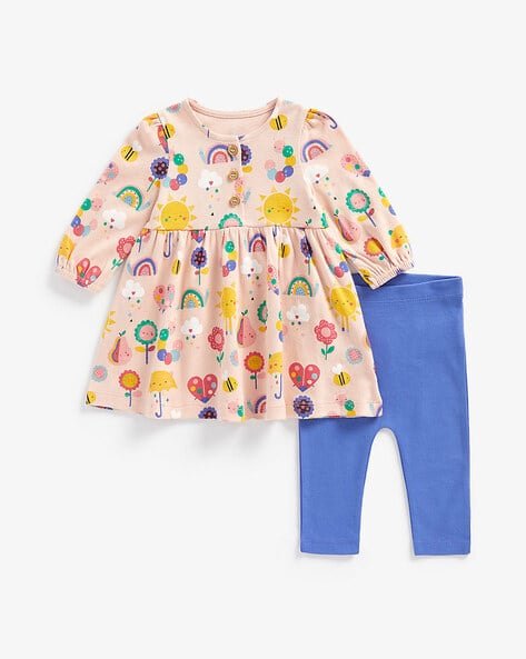 Mothercare Printed Fit & Flare Dress with Leggings