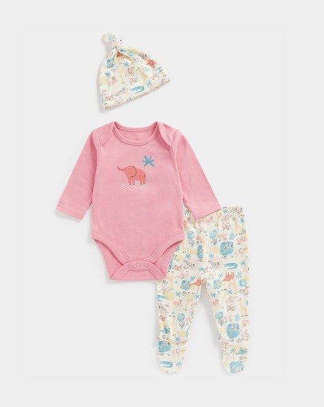 Mothercare Graphic Print Bodysuit & Pants Set with Cap