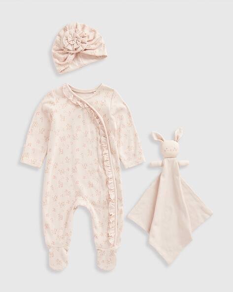 Mothercare Girls My First Classic Bunny Cotton Sleepsuit with Hat & Comforter