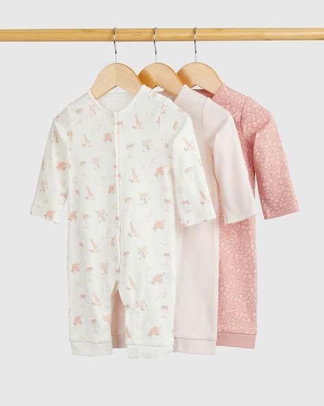 Mothercare Girls Pack of 3 Printed Cotton Rompers