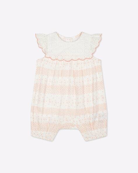 Mothercare Printed Romper with Schiffli Overlay