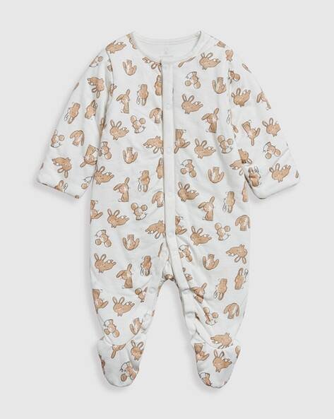Mothercare Girls Bunny Print Cotton Rompers