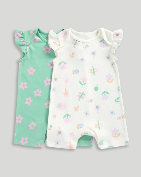 Mothercare Girls Pack of 2 Floral Print Cotton Rompers