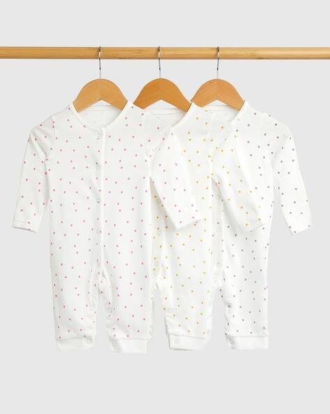 Mothercare Girls Pack of 3 Polka-Dot Print Cotton Sleepsuits