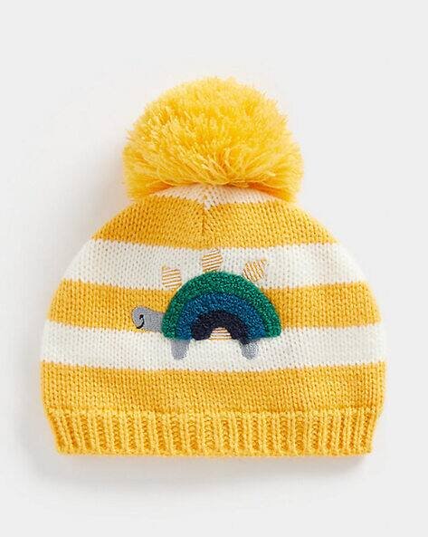Mothercare Striped Beanie with Pom-Pom Detail