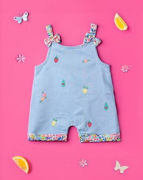 NAUTI NATI Emrboidered Square-Neck Romper with Bow Accent