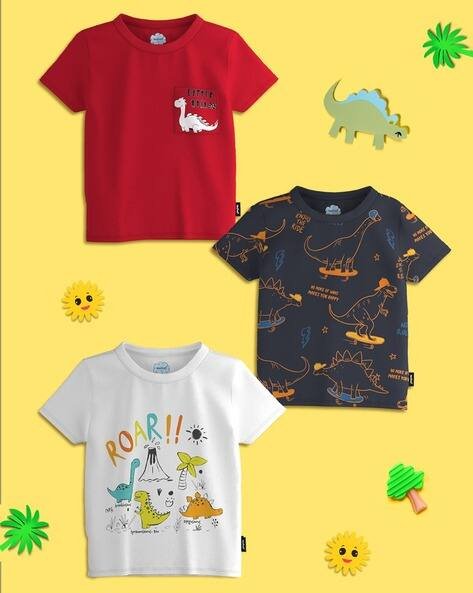 NAUTI NATI Pack of 3 Boys Typographic Print Regular Fit T-Shirt