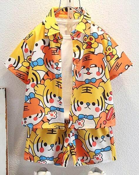 OCVITO Boys Graphic Print Shirt & Shorts Set