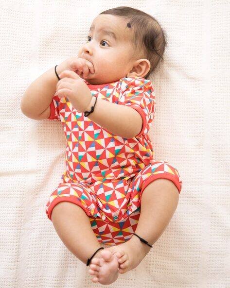 Ola! Otter Boys Geometric Print Organic Cotton Rompers