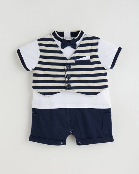 One Friday Striped Rompers with Insert Pockets