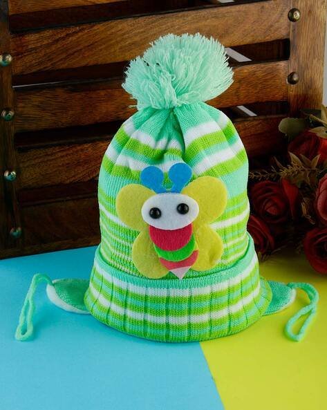 PASSION PETALS Striped Beanie Cap with Drawstring