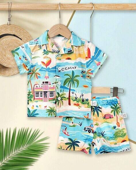 Peeloo Boys Graphic Print Shirt & Shorts Set