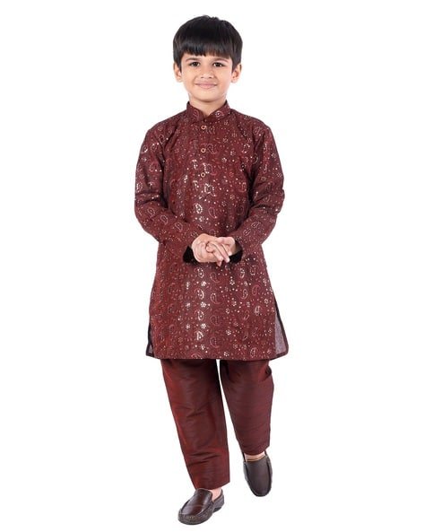 PEHANAAVA Boys Embroidered Kurta Pyjamas Set