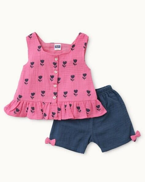 PEPITO Girls Floral Print Top & Shorts Set