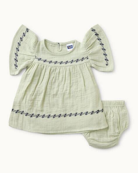 PEPITO Infants Embroidered A-Line Dress & Panties Set