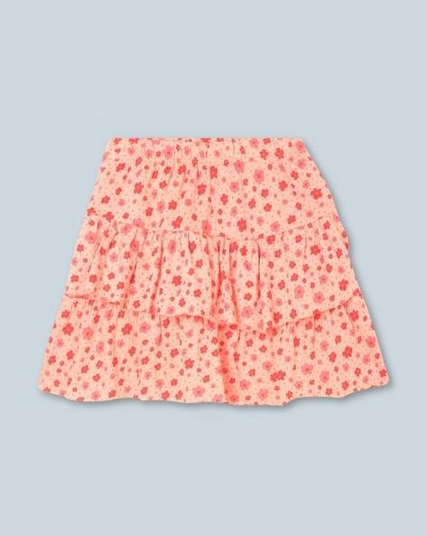 PINK N BLUE Floral Print A-Line Skirt with Elasticated Waist