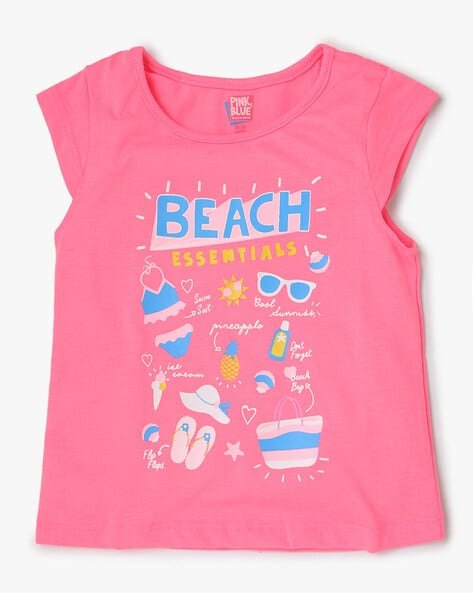 PINK N BLUE Graphic Print Round-Neck T-Shirt