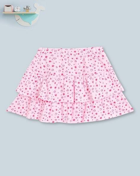 PINK N BLUE Printed Tiered Skirt with Elasticated Waist