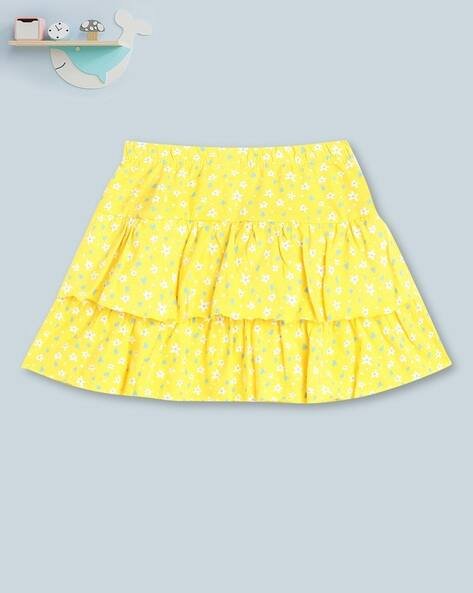 PINK N BLUE Floral Print Tiered Skirt with Elasticated Waist