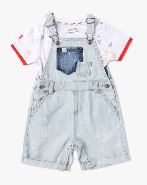 PLAYDAY Boys Demin Dungaree with Print T-Shirt