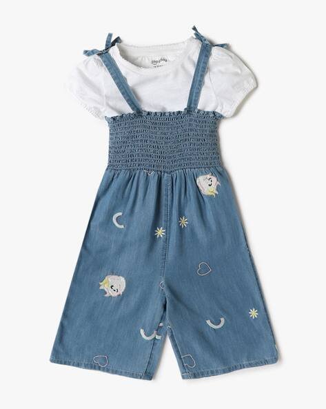 PLAYDAY Embroidered Round-Neck T-Shirt Dungarees