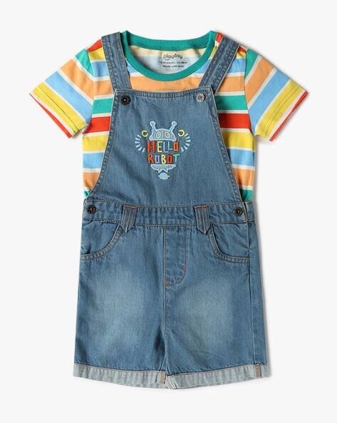 PLAYDAY Boys Embroidered Dungaree with T-Shirt
