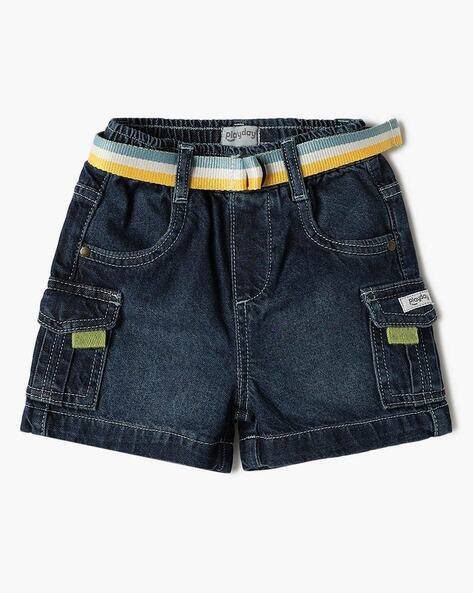 PLAYDAY Boys Flap Pocket Regular Fit Denim Shorts with Belt