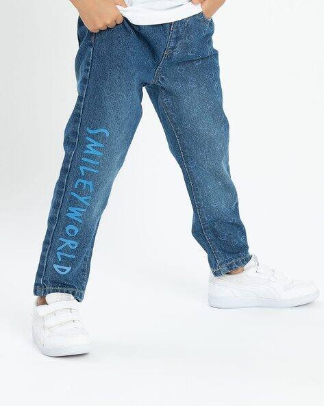 PLAYDAY Boys Mid-Wash Smiley Print Regular Fit Jeans
