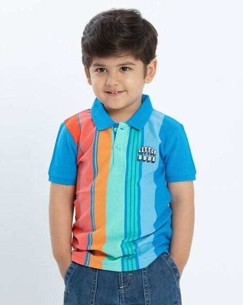 PLAYDAY Boys Striped Cotton Regular Fit Polo T-Shirt