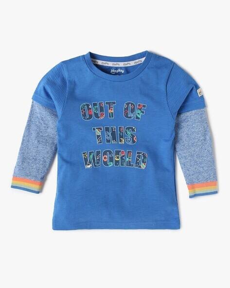PLAYDAY Boys Typographic Print Regular Fit Crew-Neck T-Shirt