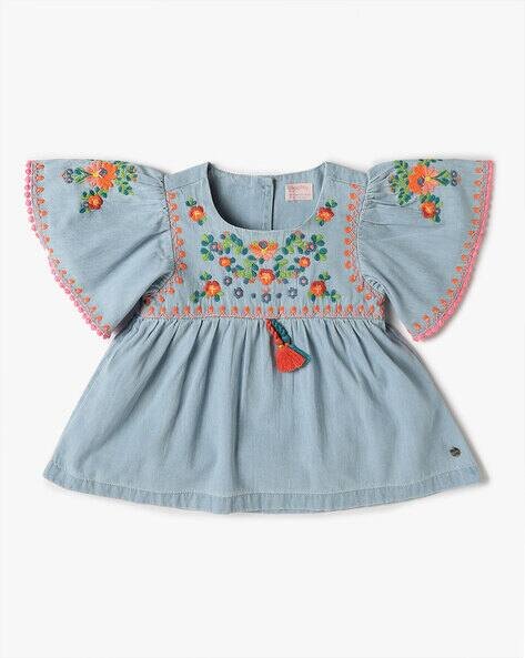 PLAYDAY Girls Embroidered Round-Neck Top