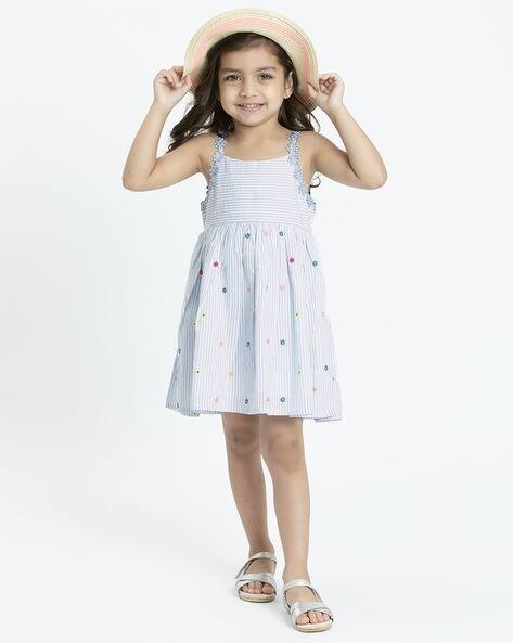 PLAYDAY Girls Floral Embroidered A-Line Dress