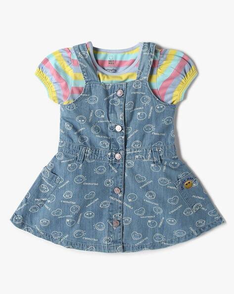 PLAYDAY Girls Printed A-Line Dungaree with Top