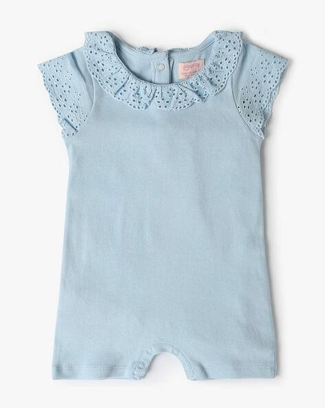 PLAYDAY Girls Schiffli Embroidered Cotton Rompers