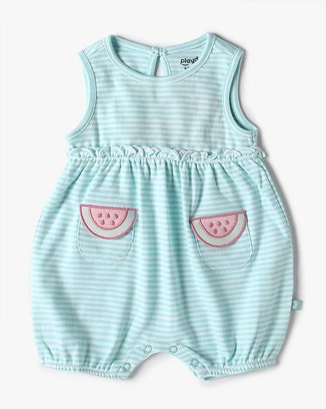 PLAYDAY Girls Striped Round-Neck Rompers