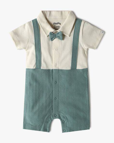 PLAYDAY Boys Chevron Patterned Rompers with Bow