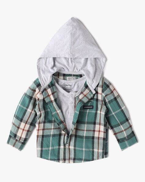PLAYDAY Boys Checked Regular Fit Hooded Shirt