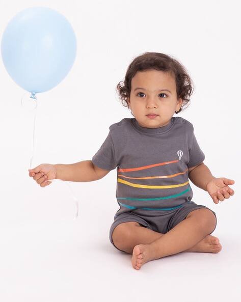PLAYDAY Striped Romper with Press Button Closure