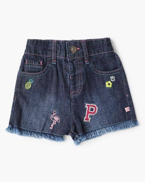 PLAYDAY Embroidered Frayed Hem Denim Shorts