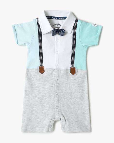 PLAYDAY Boys Colourblock Cotton Rompers with Suspender