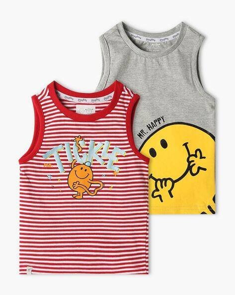 PLAYDAY Boys Pack of 2 Printed Tank T-Shirt