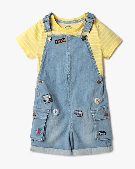 PLAYDAY Boys Placement Applique Regular Fit Dungaree & T-Shirt Set