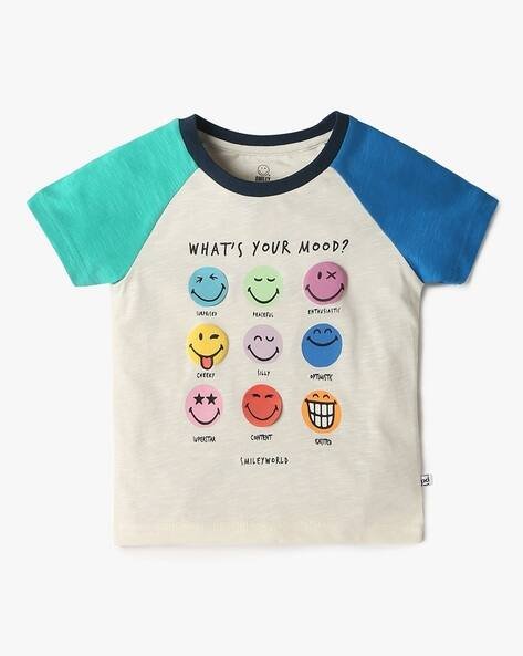 PLAYDAY Boys Smiley Print Regular Fit Round-Neck T-Shirt