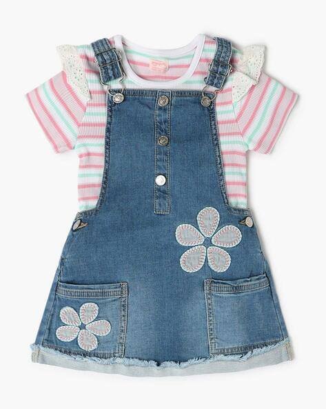 PLAYDAY Girls Denim Dungaree Set