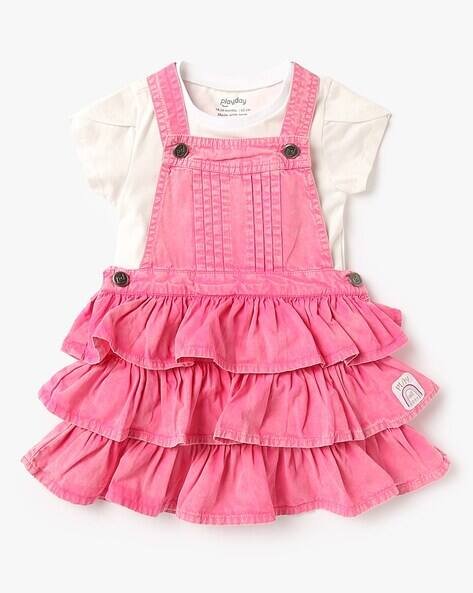 PLAYDAY Girls Regular Fit Dungaree Dress & T-Shirt Set
